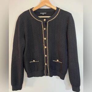 Adrianna Papell Black Cardigan Sweater with Gold Chain Pearl Accents Women’s M